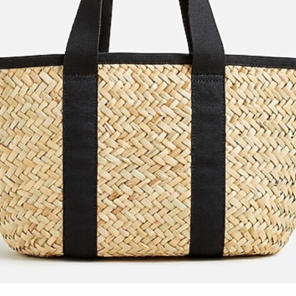 J. Crew Bags J Crew Medium Woven Straw Tote With Canvas Poshmark